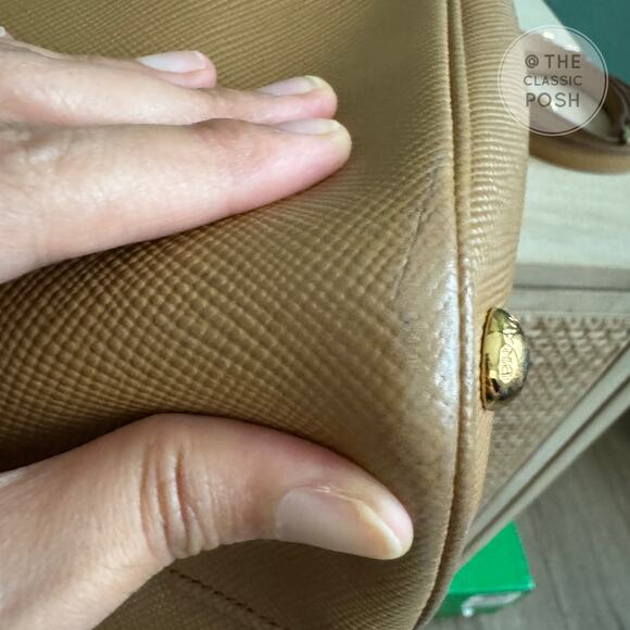 Prada Double Cuir Saffiano Leather Medium Camel Tote Shoulder Bag Retails $4950 - Picture 6 of 12